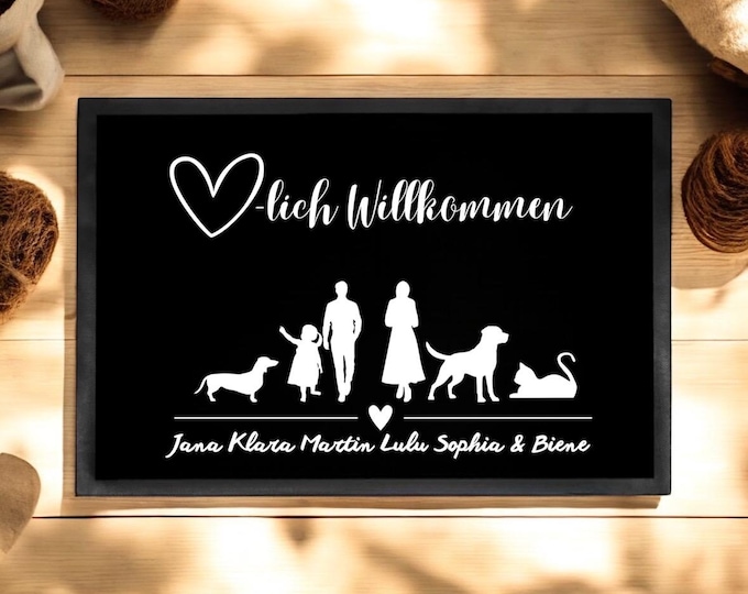 Personalized doormat family with pet, welcome doormat with name, housewarming gift, gift idea couple