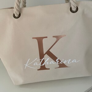 Strandtasche mit Name personalisiert Shopper personalisierte Tasche Stofftasche Jutetasche Geschenk MRS. Initial Mama Oma Bild 8