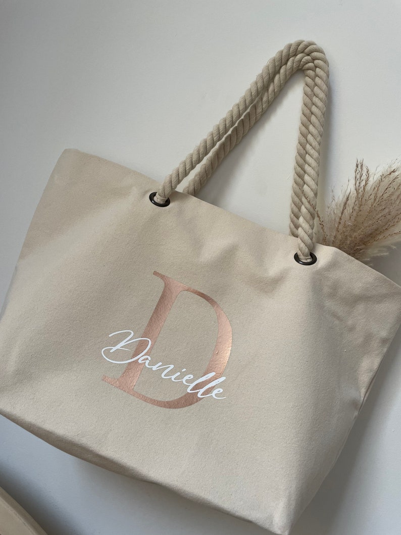 Beach bag with name personalized shopper personalized bag fabric bag jute bag gift MRS. initial mom grandma image 7
