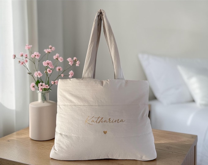 Personalized Quilted Tote Bag – Recycled Tote Bag for Women | Large Shopper Bag & Yoga Bag, Gift for Girlfriend