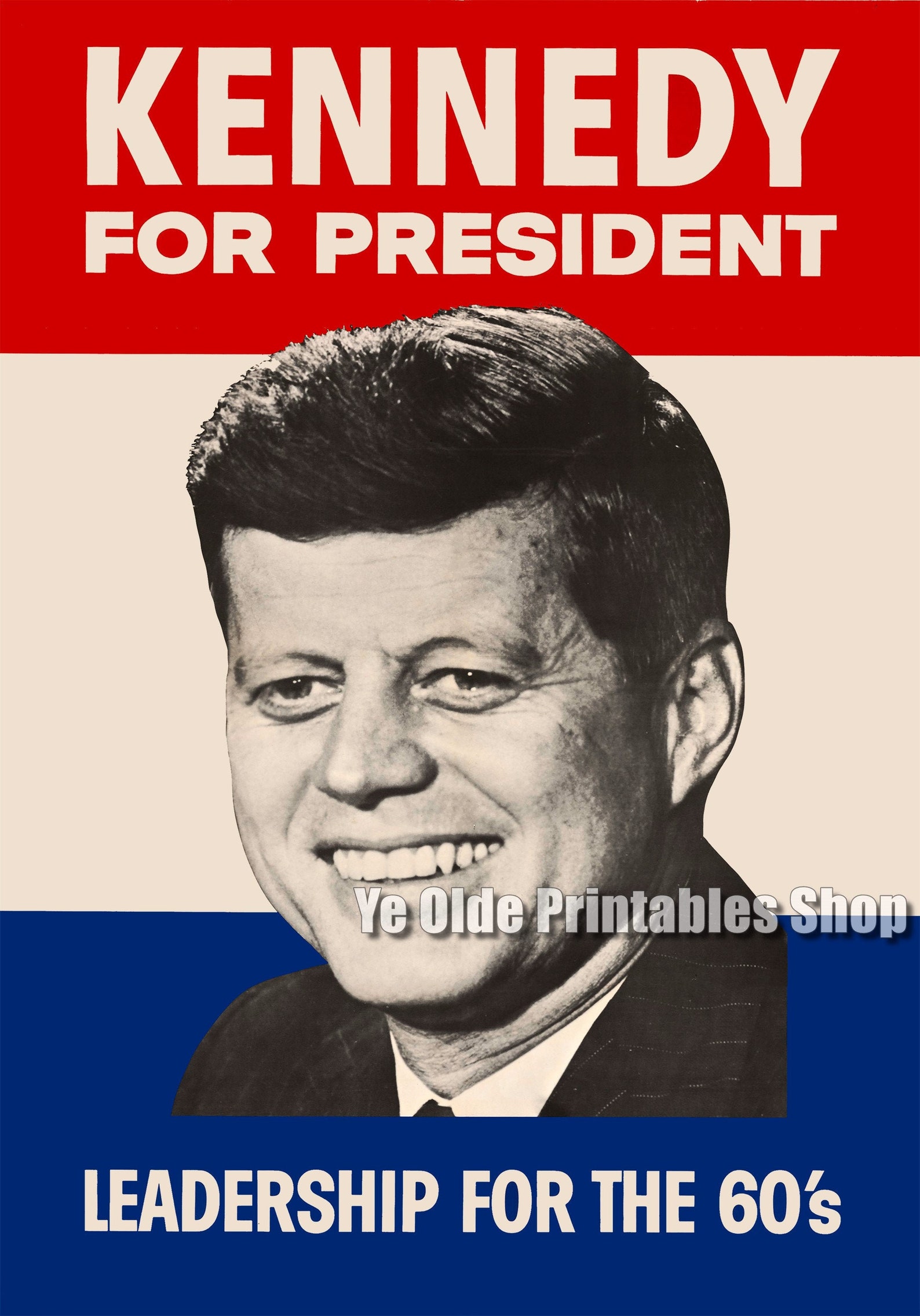 JFK Poster John F. Kennedy for President Printable Retro Wall Art Image