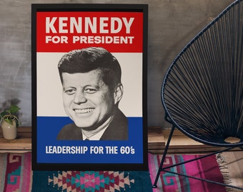 JFK Poster- John F. Kennedy For President- Printable Retro Wall Art Image Download 14"x20" 7"x10" 300 DPI High Resolution