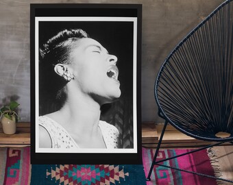 Jazz Legend Singer Billie Holiday Singing at Downbeat Club NYC 1947 Digital Photo Print B&W Image Printable Downloads 15"x20" 12"x16" 6"x8"