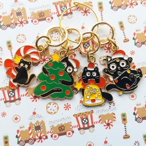 Stitch markers, 4 marqueurs Chats de Noël mignons, cadeau de crochet, accessoires de tricot, marqueurs d'anneaux, cadeau de Noël