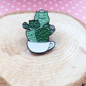 Broche de revers en émail avec visage de chat, broches cactus, chat heureux