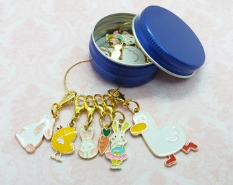 Marcadores de puntada, 6 marcadores de ganchillo, marcadores de punto, marcadores de Pascua, conejito de Pascua, accesorios, marcadores de primavera, conejito de zanahoria