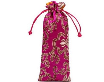 Sac cadeau de luxe en brocart de soie riche en fleurs, brocart de soie, cordon de serrage