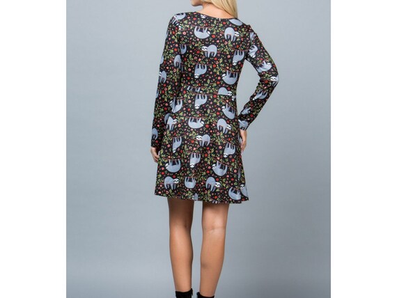OhakaAppareals Sloth Print Sweater Dress