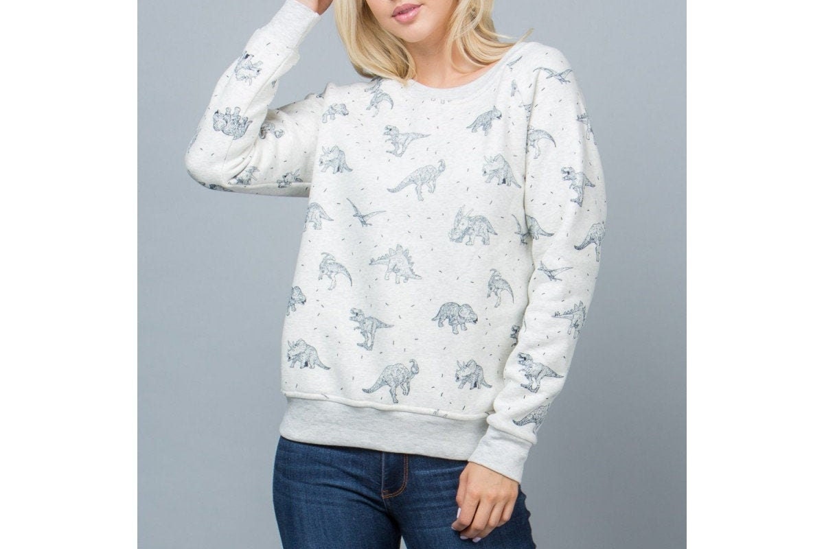 All Over Dino Print Sweatshirt With Fleece Lining - Etsy