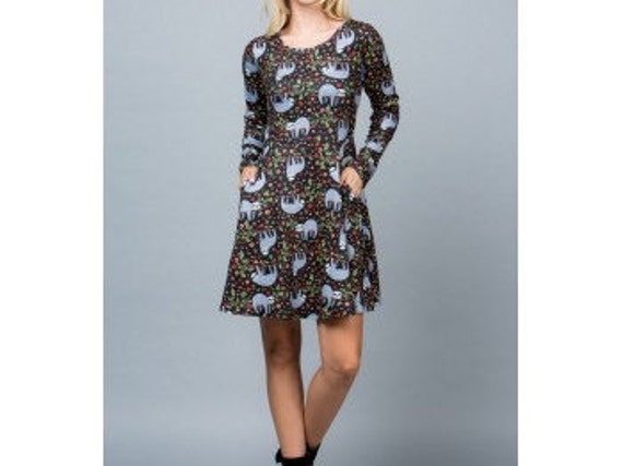 Sloth Print Sweater Dress - Etsy Canada