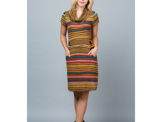 Stripe Sweater Dress w/ Side Button