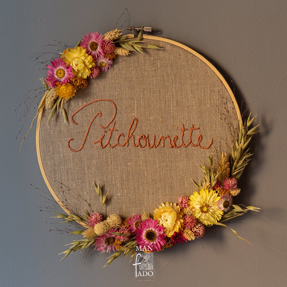 Cercle Brodé Fleurs Séchées Pitchounette - 27cm