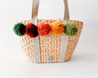 personalised pom pom beach bag