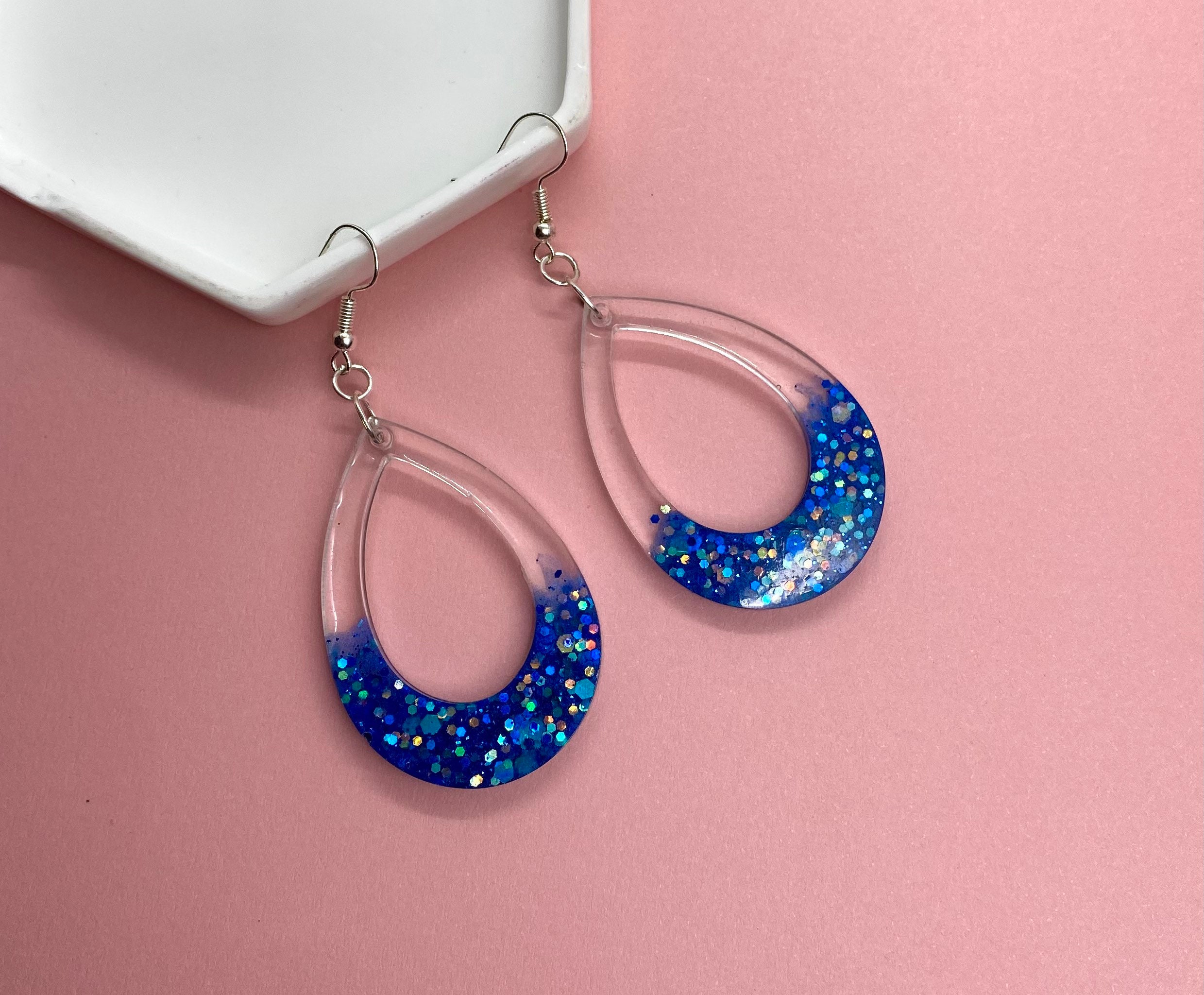 Blue sparkly earrings deals
