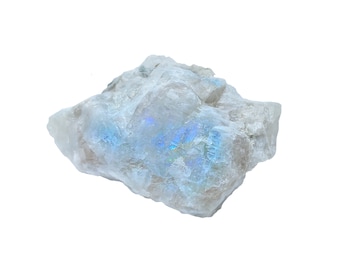 Pierre de lune arc-en-ciel - Labradorite blanche | Pierre précieuse irisée bleue | Cristal 100% naturel | Non traité | Pierre brute, arche et eau