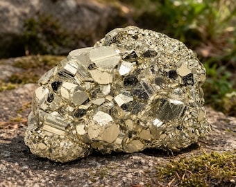 Pyrit Kristall Stufe | 100% natürliche Edelstein-Druse | Funkelnde Kristalle | Goldener Glanz  | Edelstein-Deko | Lade und Entladestein
