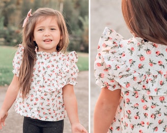 Girls Blouse PDF Sewing Pattern | Peter Pan Collar & Ruffle Neckline | 6M–12Y