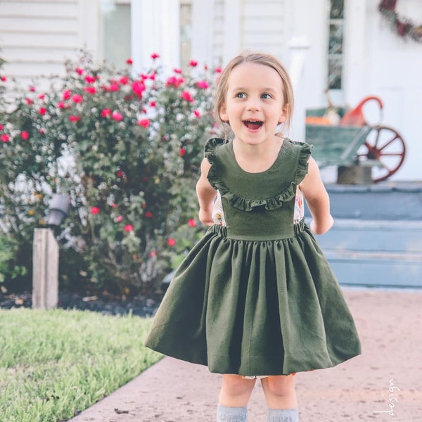 Florin Pinafore PDF Sewing Pattern | Size 1-12 | Easy Dress Pattern | Shoulder buttons