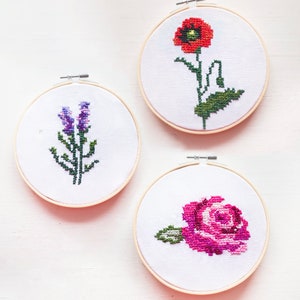 Calanthe Cross Stitch PDF Embroidery Pattern Includes Rose, Poppy & Lavender Gingham Embroidery image 4