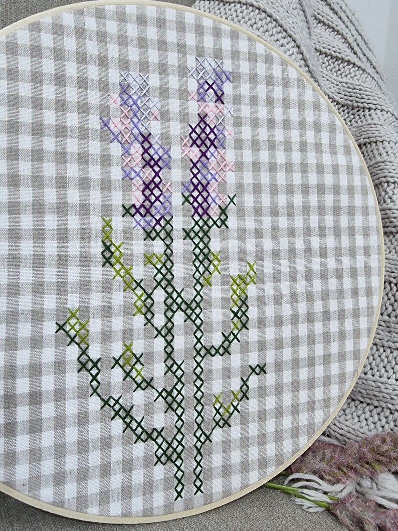 Calanthe Cross Stitch PDF Embroidery Pattern Includes Rose, Poppy & Lavender Gingham Embroidery image 7