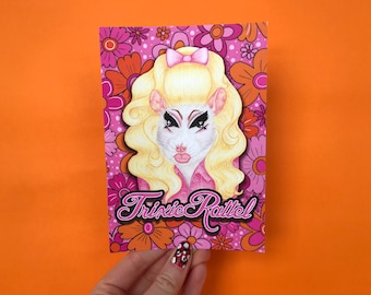Trixie Mattel, Trixie, Postal divertida de rata de RuPaul's Drag Race, Tarjeta con juego de palabras de Drag Queen, En blanco