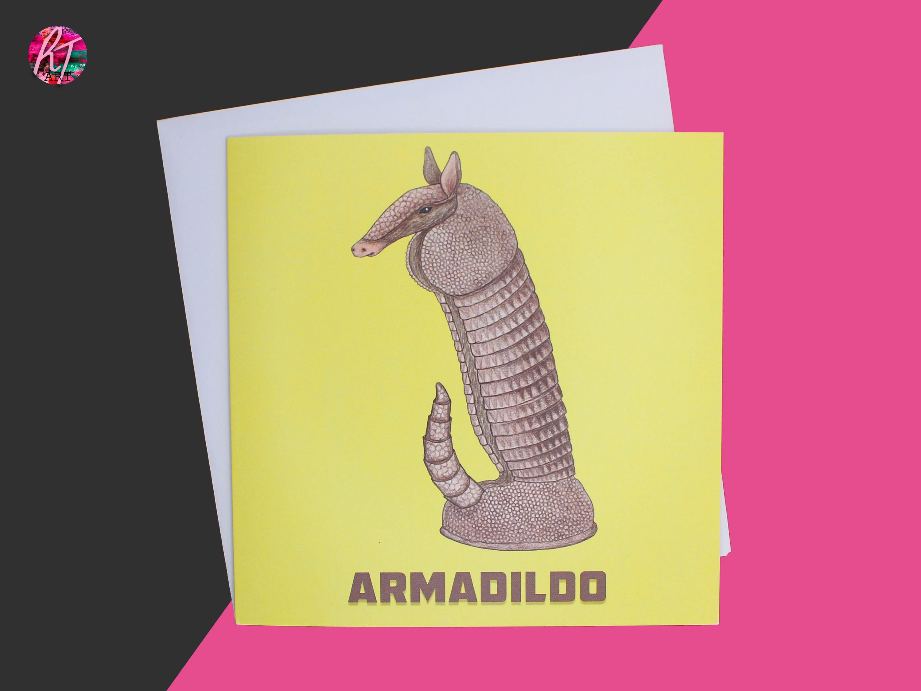 Armadildo Funny Animal Greetings Card Yellow Blank Inside Etsy