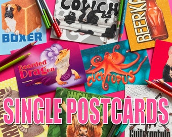 Postales ilustradas con divertidos juegos de palabras sobre animales, tamaño A6, para coleccionistas de postales, arte de vida silvestre