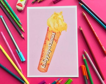 Calippopotamus, Hippo, Lolly, Funny Animal Illustrated Digital Art Print, A4 A5 Sin marco