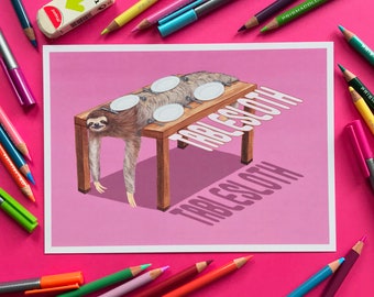 Mantel, Funny Animal Pun Illustrated Digital Art Print, Sloth Gift, A4 A5 Unframed