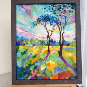 Felted Art Painting. Wall Decor. Wall Art. Felted picture. Felted painting Wool painting. Felted wall art. Felt landscape.