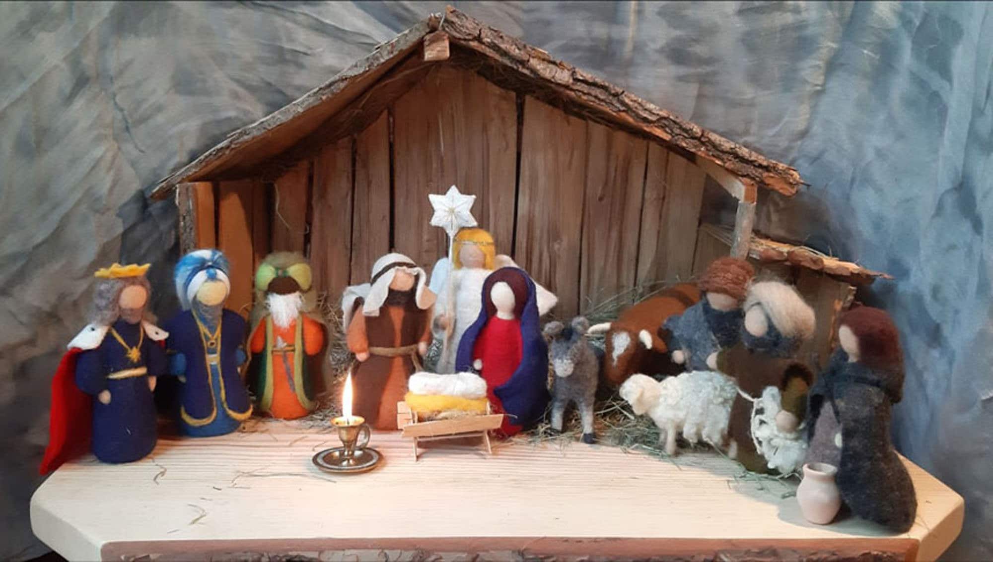 Felted FULL Nativity set 13 Pieces. Needle felt nativity Etsy