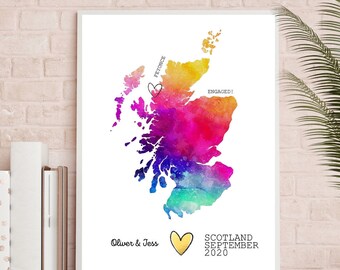 Impression aquarelle personnalisée de carte de fiançailles - cadeau de mariage unique