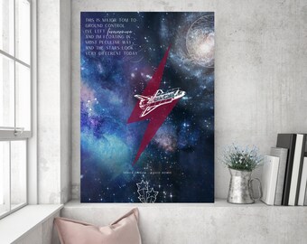 Impression artistique des paroles de Space Oddity de David Bowie – Poster de musique cosmique