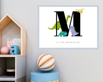 Nom personnalisé imprimé dinosaure - Déco pour chambre d'enfants