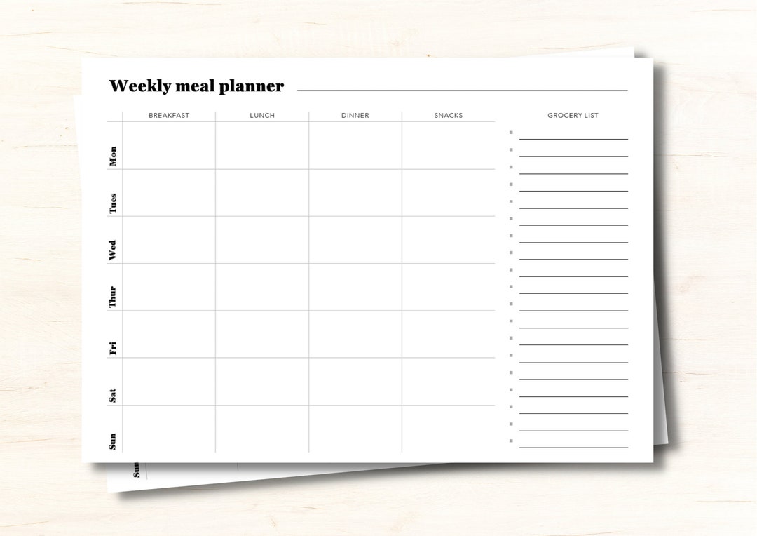 Weekly Meal Planner Printable / Grocery List / Instant Download / A4 ...