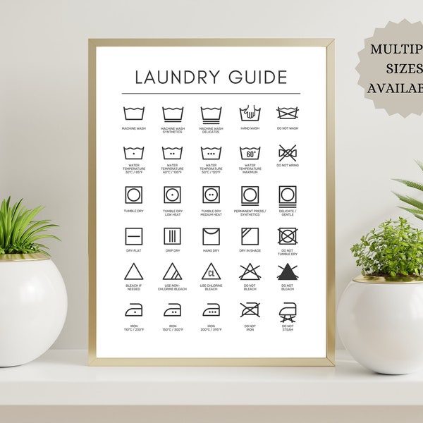 Laundry Guide / Instant Download / Printable / Washing Symbols / Minimalist / Poster / Multiple Sizes / Digital Art / A3 / A4