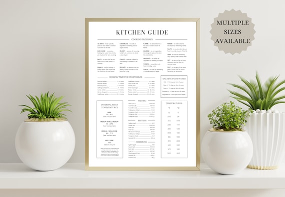 Kitchen Guide / Measurement Chart / Kitchen Cheat Sheet / Instant Download / Kitchen Wall Art / Multiple Sizes / A3 / A4 Digital Art