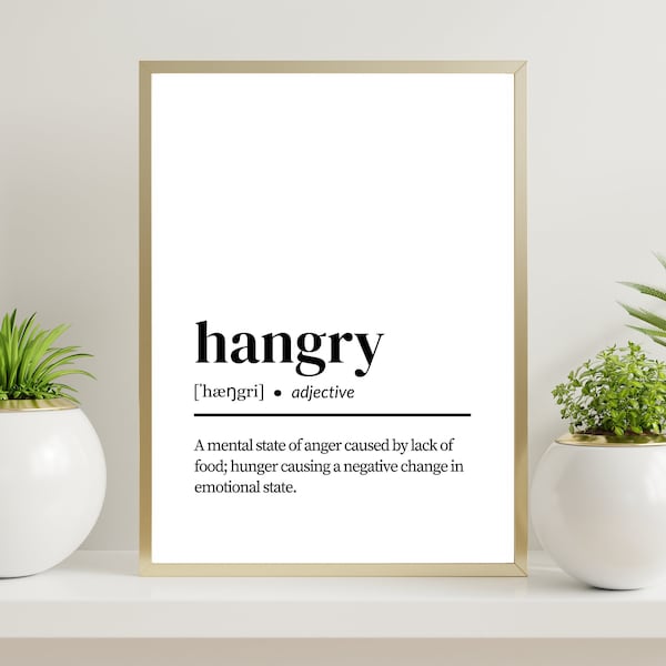 Hangry / Definition Print / Funny Prints / Printable / Kitchen Art / Minimalist / A3 / A4 Digital Art