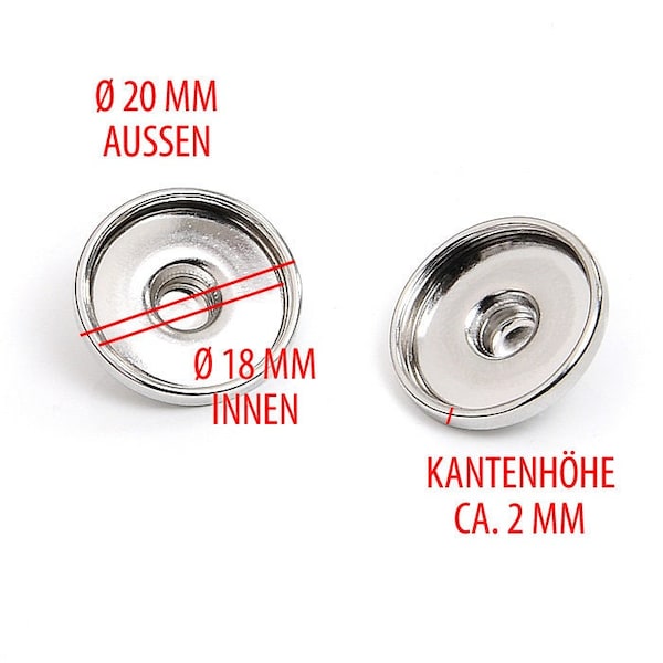 20 mm Button Plates UNTERTEILE - Selten -  innen Ø 18mm (DIY) mit 2 mm hoher Einfass-Kante, Snap Click-Wechselschmuck, ZUBEHÖR