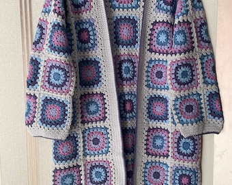 Oma quadratische afghanische Strickjacke, Patchwork,Cardigan,Boho Mantel, HäkelJacke