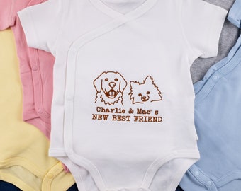 New Best Friend Onesie Embroidered, Protected By Dog Onesie, Personalized Embroidery Dog Name Onesie