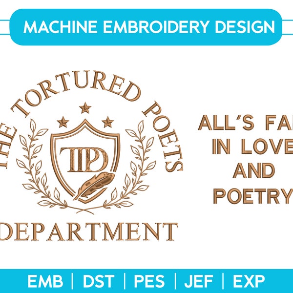 The Tortured Poets Department Embroidery File, TTPD New Album, Alls Fair In Love And Poetry embroidery pattern