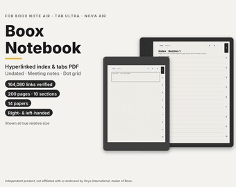 Cuaderno Boox para Note Air, Tab Ultra, Note Max y Nova Air, PDF con índice enlazado y pestañas, reuniones, puntos, rayado, sin fecha