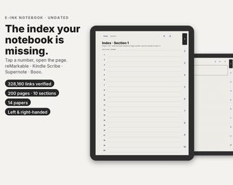 Cuaderno reMarkable con índice enlazado y pestañas, PDF para Kindle Scribe, Supernote, Boox, notas de reunión, puntos, sin fecha