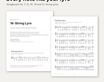 Lyre Harp Songbook Bundle PDF, 7 10 16 19 21 String Lyres, 170+ Song Pages, Sheet Music with String Numbers, Lyre Tabs