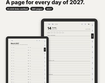 Diario 2027 para reMarkable, Kindle Scribe, Supernote, Boox, diario de gratitud con fechas, PDF con enlaces, una página al día