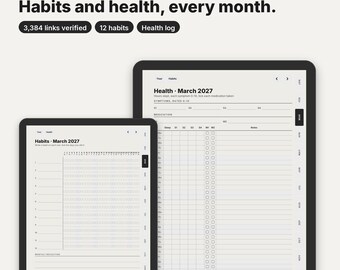 Registro de hábitos 2027 para reMarkable, Kindle Scribe, Supernote, Boox, registro de salud y síntomas, sueño, medicación, PDF