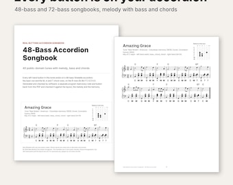 Accordion Songbook Bundle PDF, 48 Bass and 72 Bass Editions, 82 Tune Settings with Stradella Bass and Chords, Sheet Music