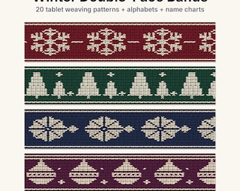Tablet Weaving Pattern PDF, 20 Double Face Winter Bands, Card Weaving Alphabet, Name Charts, Snowflake and Christmas Bands