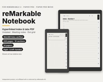 Cuaderno reMarkable, plantilla PDF con índice enlazado y pestañas para reMarkable 2, Paper Pro y Paper Pro Move, reunión, puntos, sin fecha
